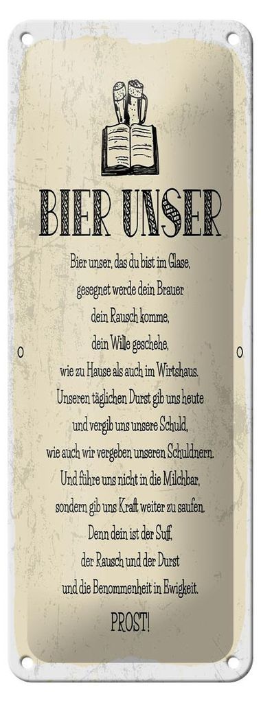 Blechschild 10x27 cm Bier Unser Gebet Dekoration