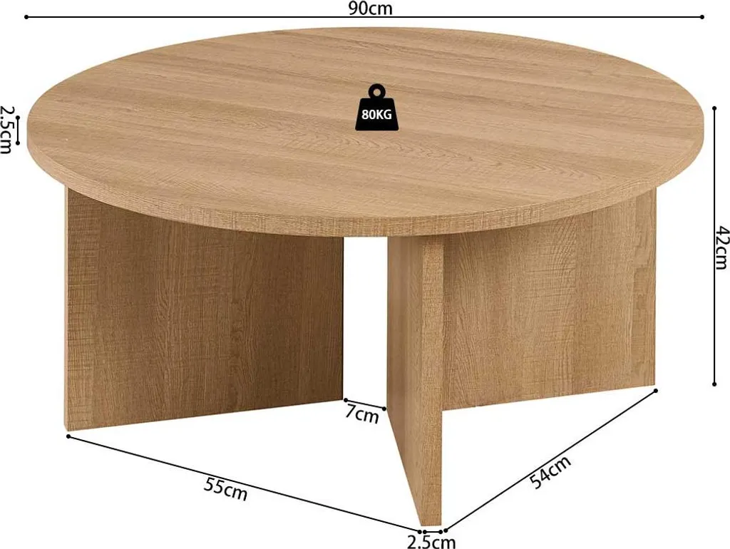 Table basse ronde Drasir finition chêne naturel - Large plateau Ø90
