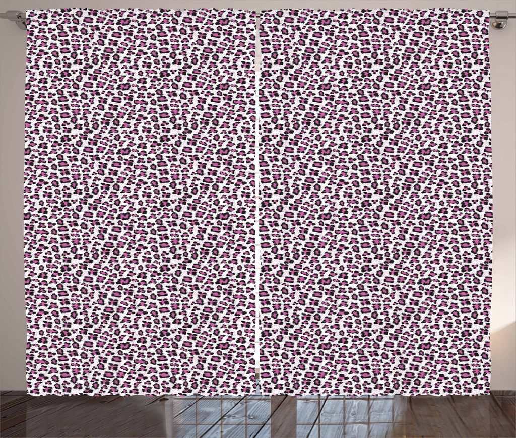 ABAKUHAUS Leopard-Druck Rustikaler Vorhang, Girly-Rosa-Schwarz, Wohnzimmer Universalband Gardinen mit Schlaufen und Haken, 280 x 175 cm, Schwarz We...