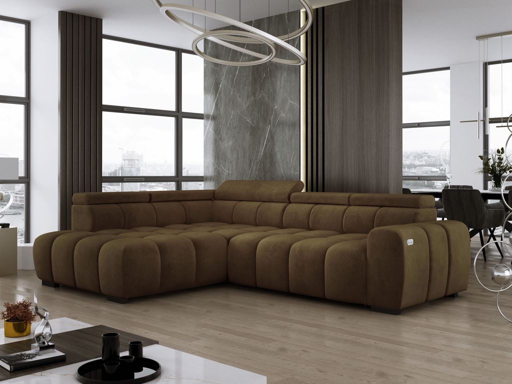 DomoHome Freistehend Ecksofa Ombo 297x137cm, L-Form, OLIVE mit Schlaffunktion 125x193cm, Sofa mit verstellbarer Rückenlehne, Strukturstoff Salvado...