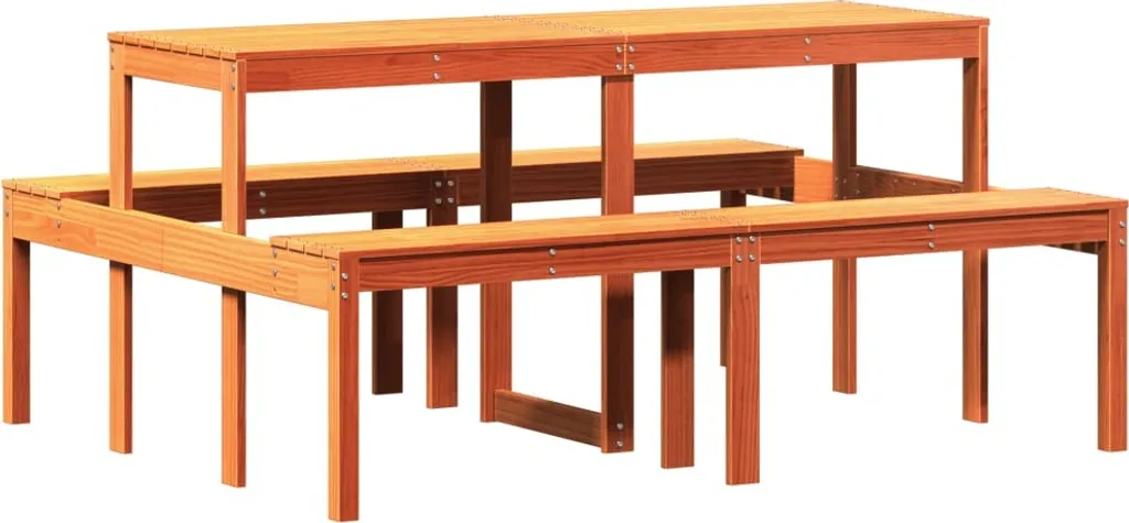 Table de jardin avec bancs intégrés en bois massif 160 cm brun ciré