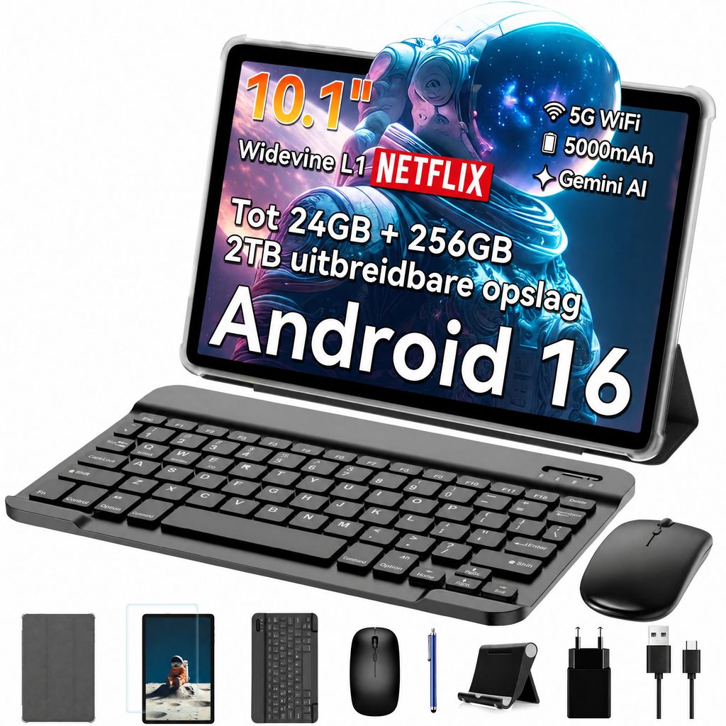 TABWEE Android 16-tablet (10,1 inch), 24 GB RAM (8+16 Productafbeelding 