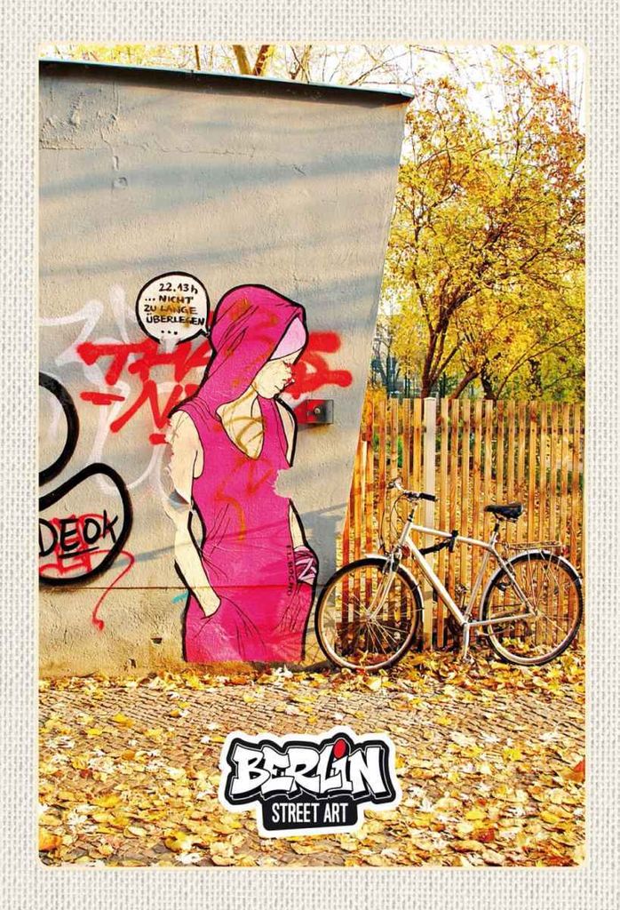 vianmo Holzschild 30x20 cm Berlin Street Art Kunst Gemälde rosa Bildmotiv Reisemotiv Abenteuer Reisen