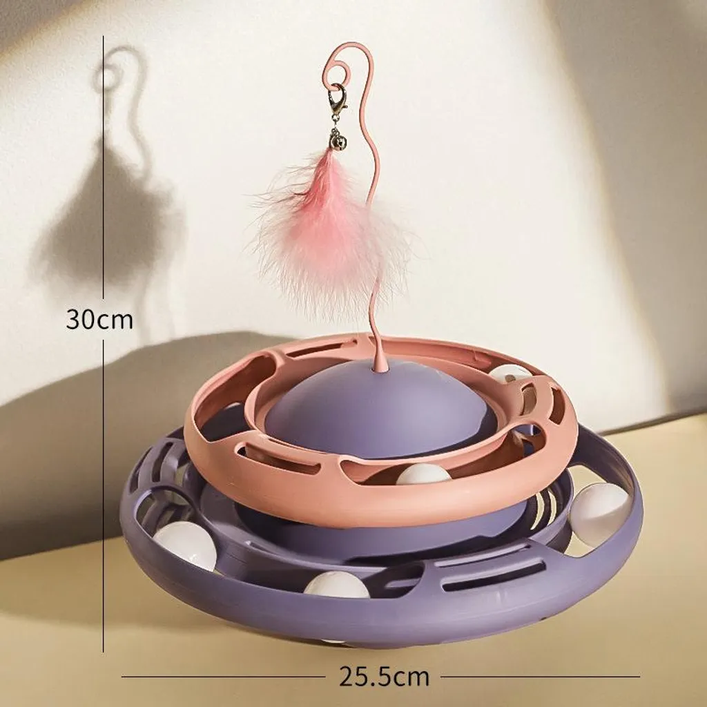 Jouet pour chat interactif circulaire avec plumes et design bicolore - 2