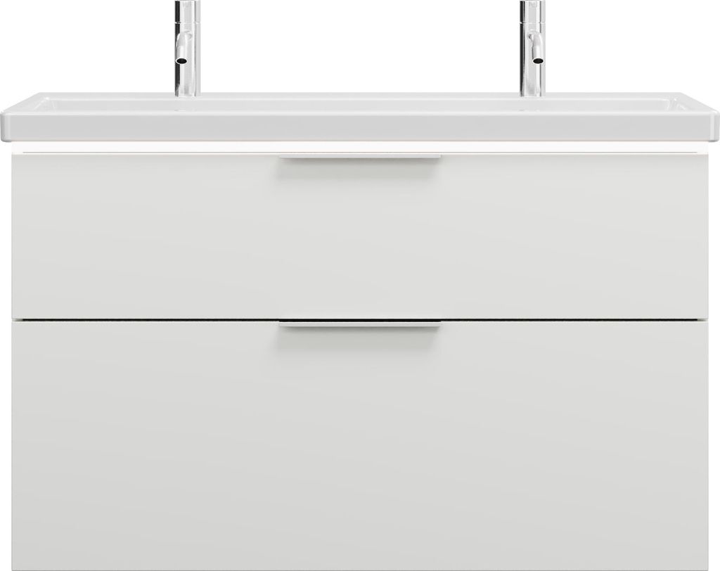 burgbad Eqio Keramik-Waschtisch mit 2 Armaturbohrungen, inklusive Waschtischunterschrank mit LED-Beleuchtung, Breite 1030mm, SEZB103F2009C0001G0146