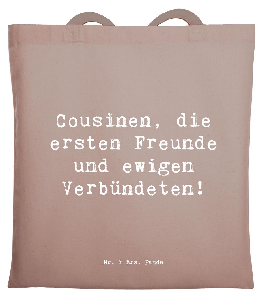 Mr. & Mrs. Panda Shopping Tasche Spruch Cousine Freunde - Braun Pastell - Geschenk, Familienmitglieder, Jubiläen, Stoffbeutel, Schultasche, Weihna...