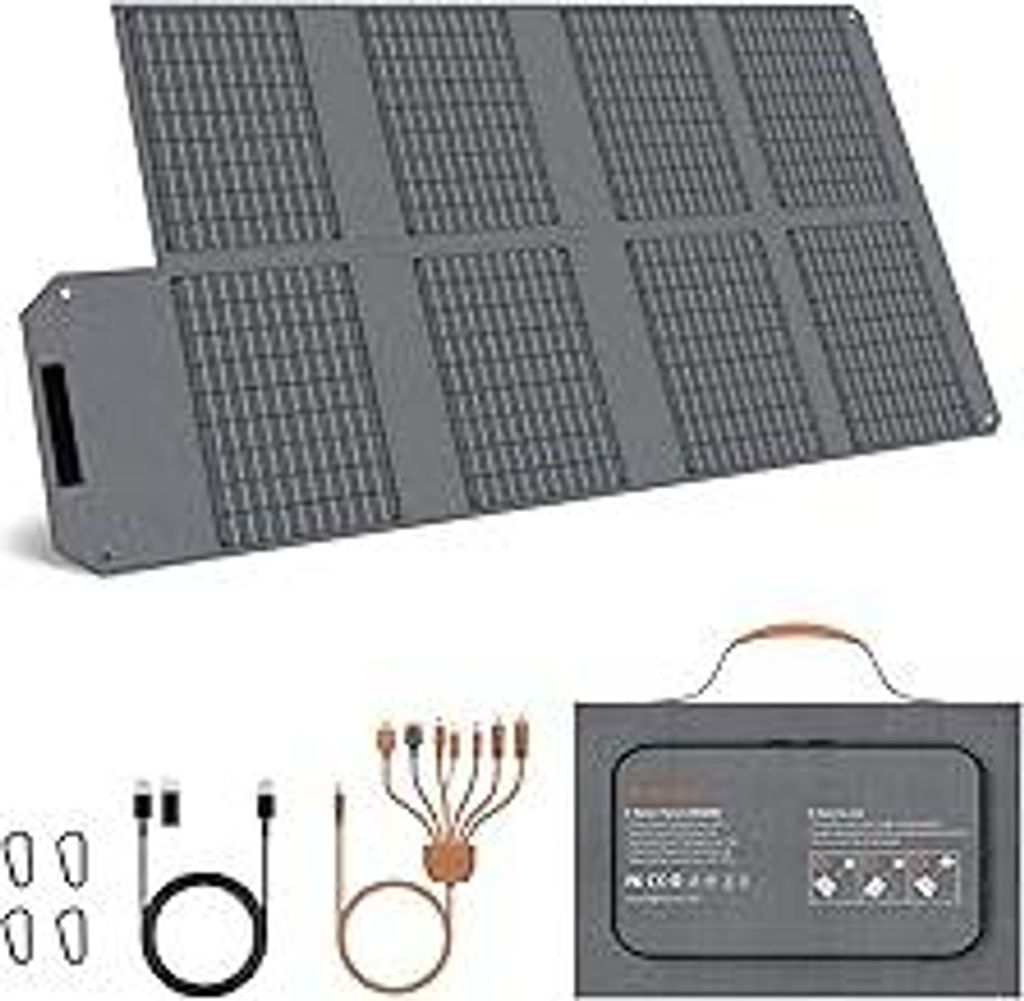 80W Tragbares Solarpanel, 19V Faltbares Solarladegerät mit USB C, USB A und DC Ausgängen, IP65 wasserdicht, für tragbare Power Station, iPhone, ...