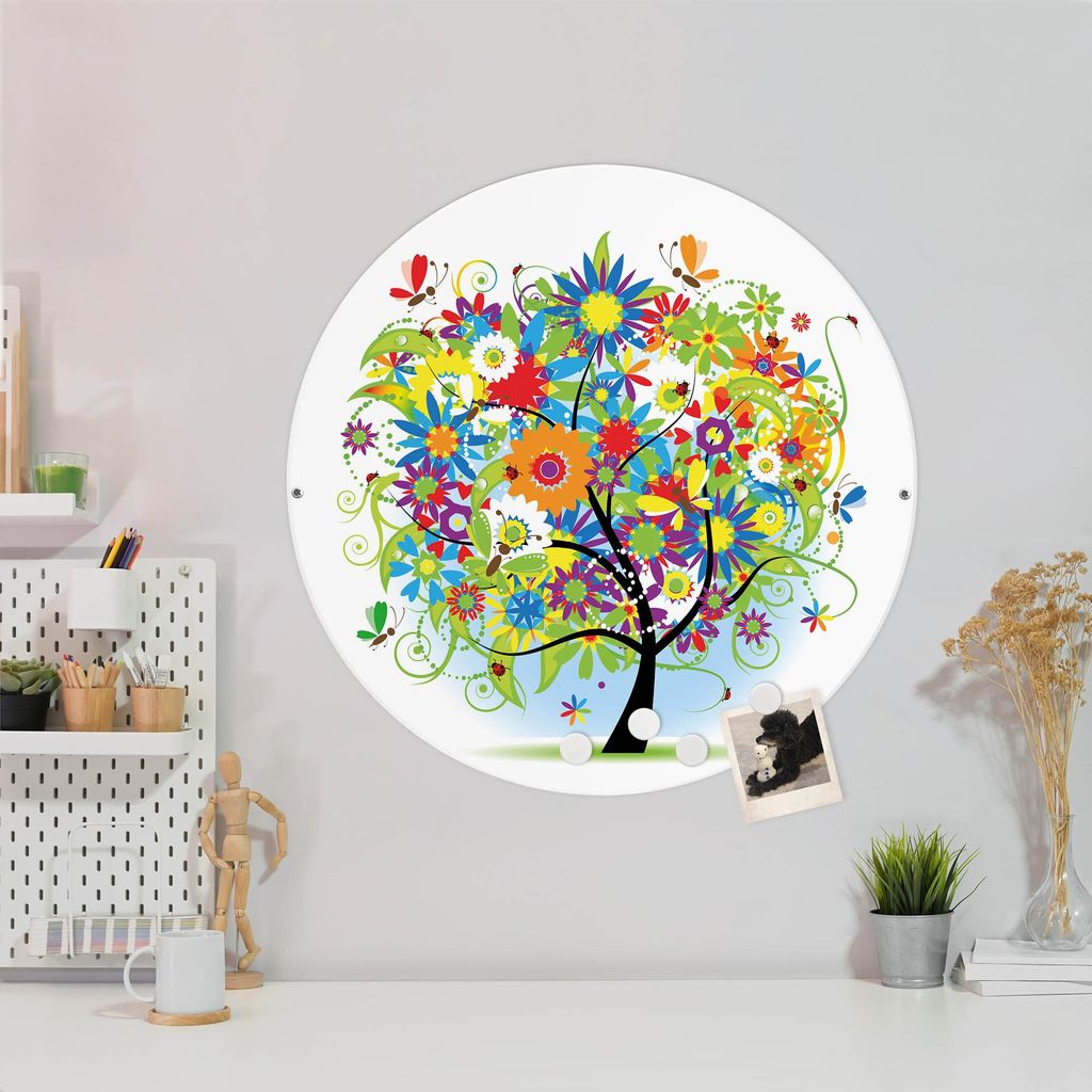 Design Stahlmagnettafel Weiß Rund 47cm Märchenzauberbaum