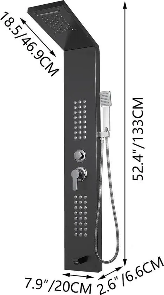 Panneau de Douche Hydromassant Noir à LED - Ensemble Complet Cascade Spa - 5