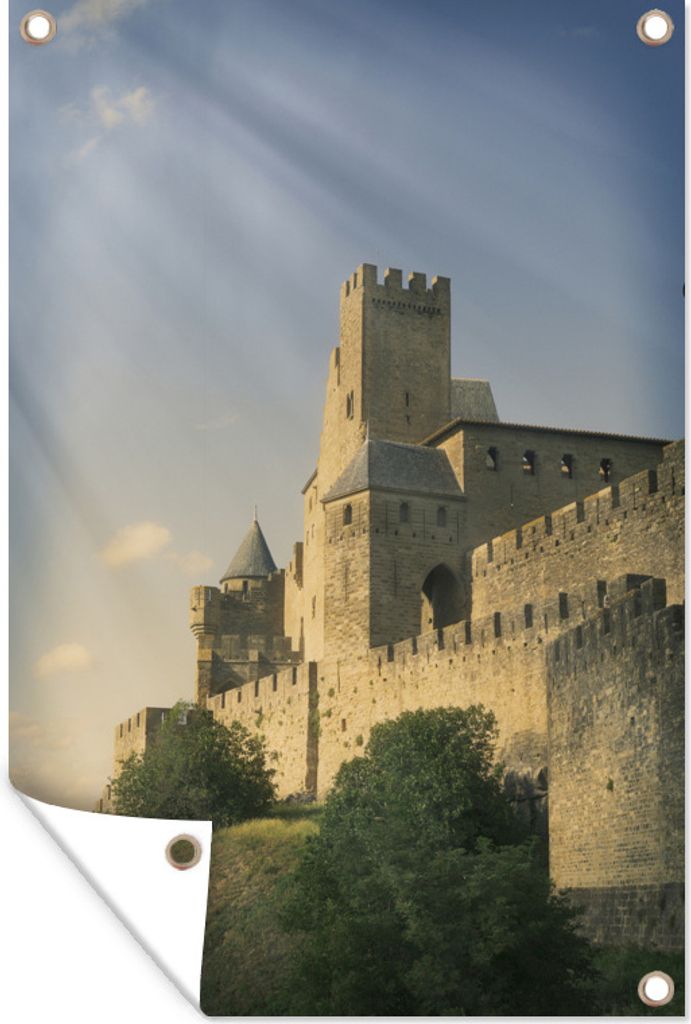 MuchoWow 40x60 cm Outdoor-Poster Gartendeko Sichtschutz Garten Poster für den Garten Carcassonne - Sonne - Schloss