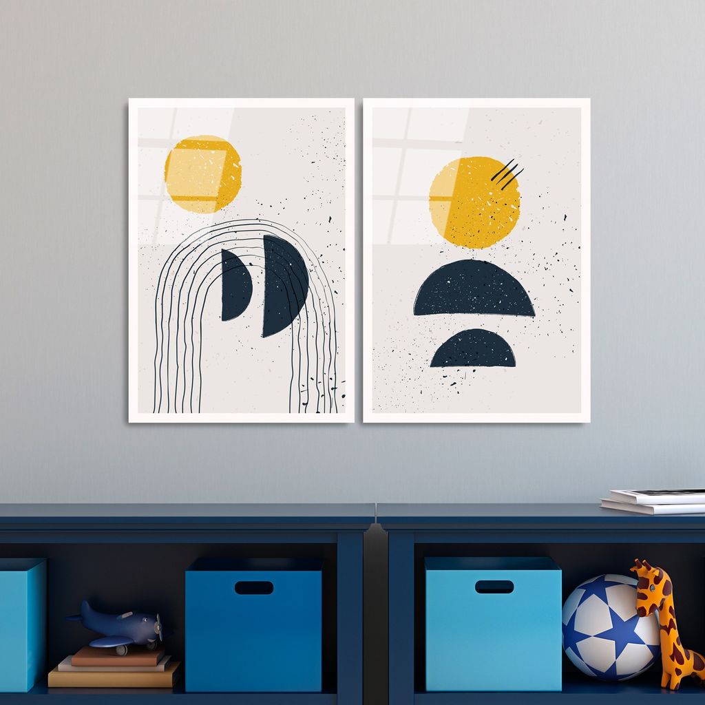 Wallity, UV-954 - 45 x 65, Dekoratives Gemälde aus gehärtetem Glas (2 Stück), Mehrfarbig, 100 % gehärtetes Glas, 45 x 65 cm