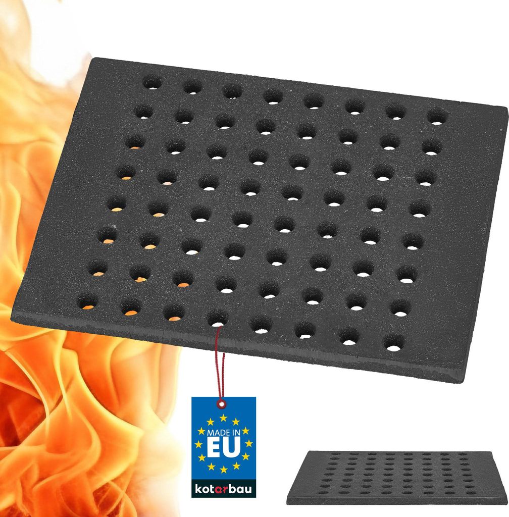 KOTARBAU Gusseisen Kaminrost 30 x 24 cm Kaminofen Rost Ascherost für Kaminöfen Ofenrost Massiv & Robust Gussrost Eckig