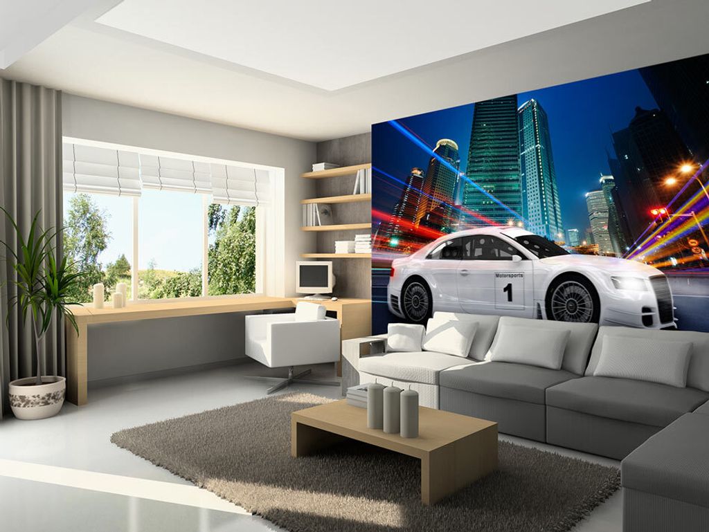 Vlies Fototapete 400x280 cm Tapeten Wandtapete XXL Auto Motorsports Stadt Nacht i-A-0098-a-a