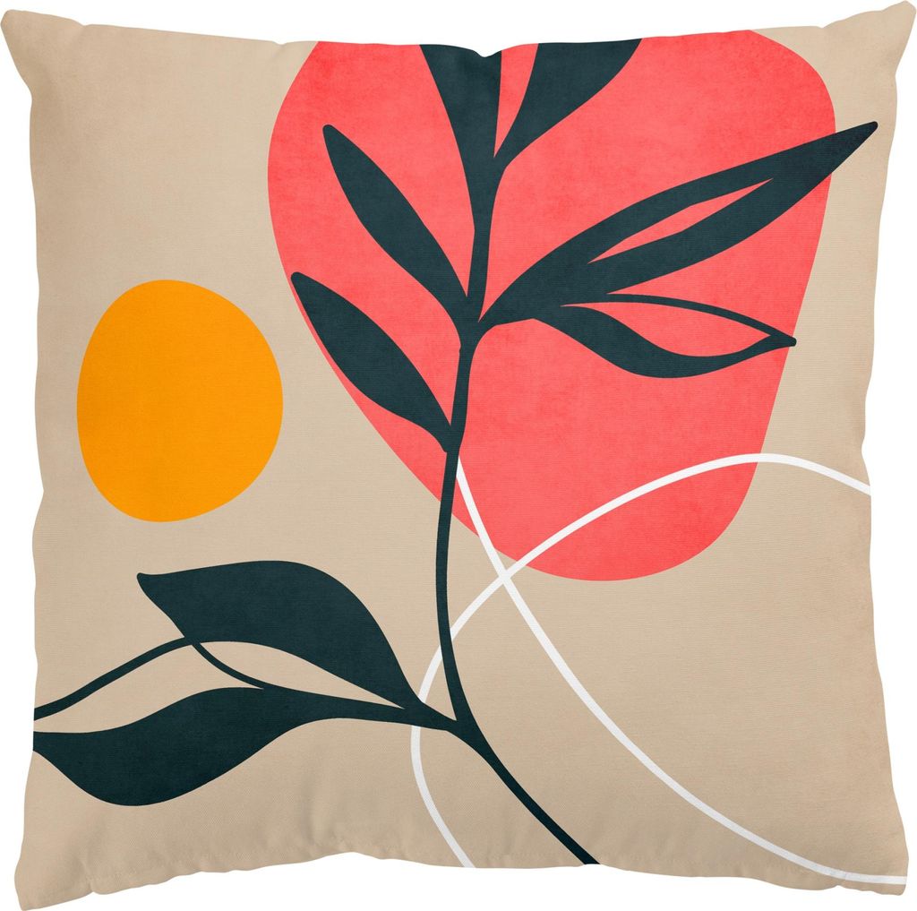 Dekokissen mit Motiv drinnen / Indoor Zierkissen Samt waschbar Pflanzen beige Abstrakt Sofakissen ohne Füllung