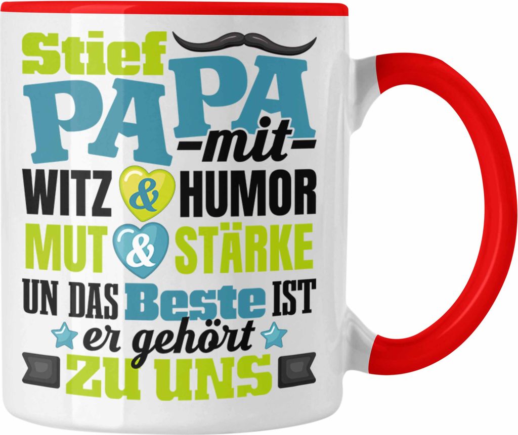 Trendation - Bonus Papa Tasse Geschenk für Stiefvater Stiefpapa Geschenkidee Vatertag mit Witz und Humor (Rot)