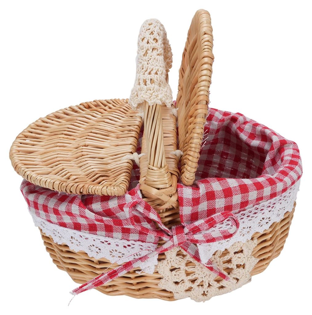 Wicker Picknickkorb mit abnehmbaren Liner leeren Picknickkorb Korb mit Deckel und Griff für Ostern Camping Muttertag rot kariert