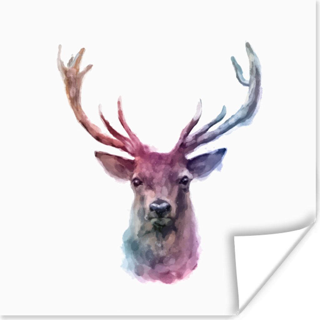 MuchoWow Poster Hirsche - Weiß - Farbe 30x30 cm - Wandposter - Printing