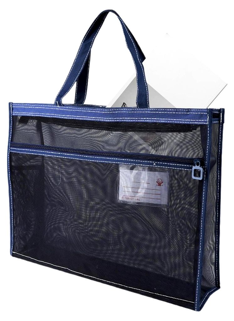 Netztasche für Kunstbedarf, Organizer, transparent, 43,2 x 33 x 11,1 cm, mit Griff und Reißverschluss, A3-Projekttasche für die Schule, Blau