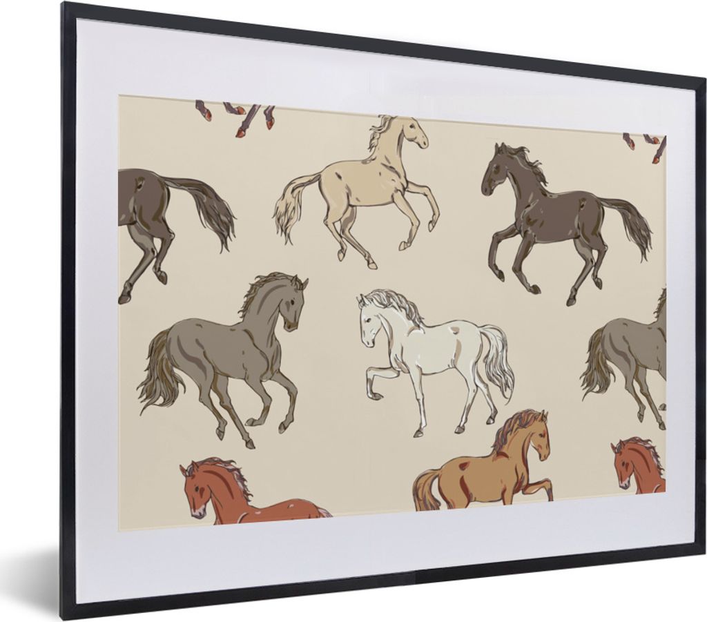 MuchoWow MuchoWow Gerahmtes Poster Pferde - Rosa - Grau - Mädchen - Kinder - Mädchen 40x30 cm - Poster mit zchwarzem Bilderrahmen - Bilderrah...
