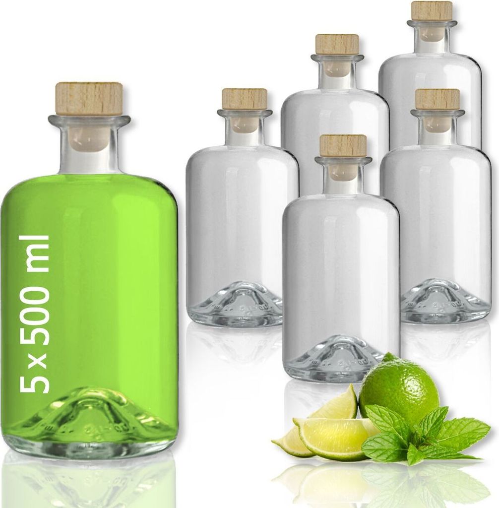 5 Glasflaschen 500 ml leer zum selbst Befüllen mit Korken Produktbild 