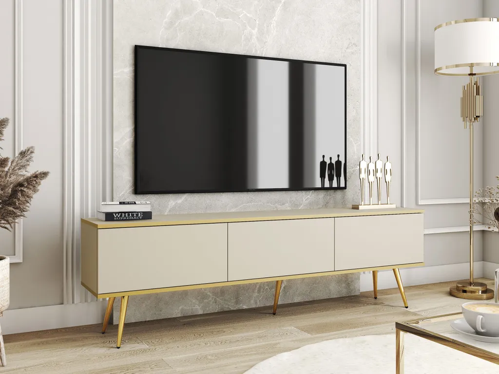Meuble TV Beige Oro I : Solution de Rangement pour un Salon Ordonné