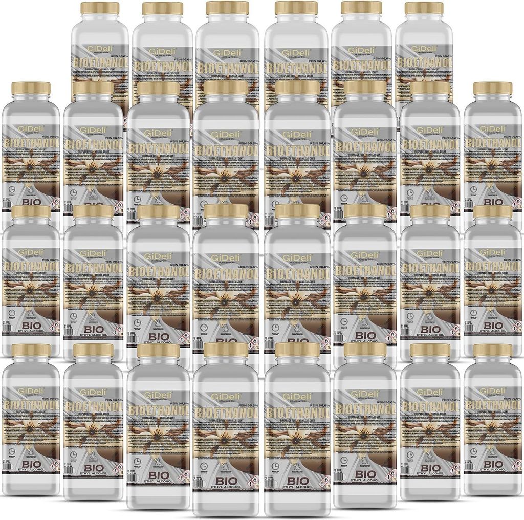 Bioethanol Vanilleduft 96,6% 30L für Kamin Universal Rauchfrei Rußfrei GiDeli