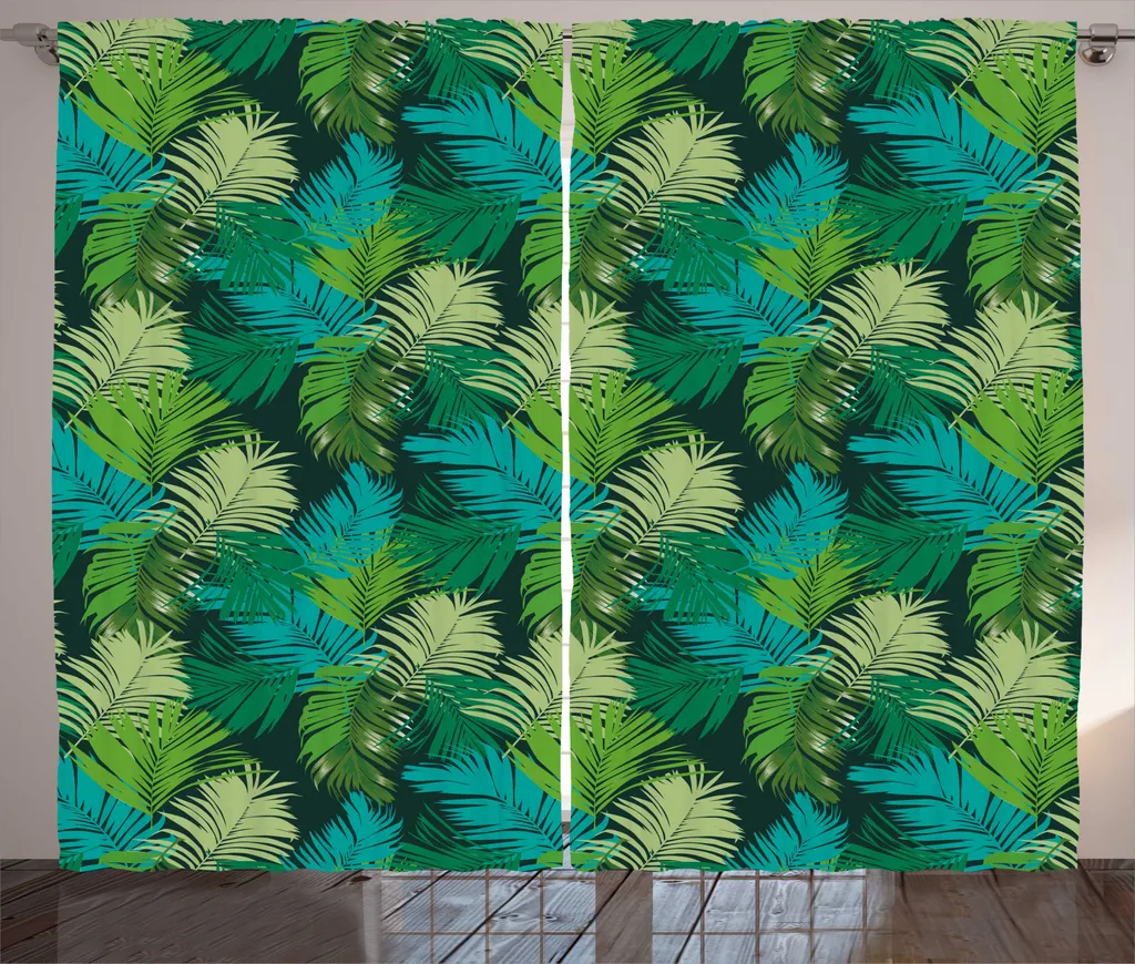 Rideau Rustique en Feuilles de Palmier Vert Foncé Motif Jungle 280x225