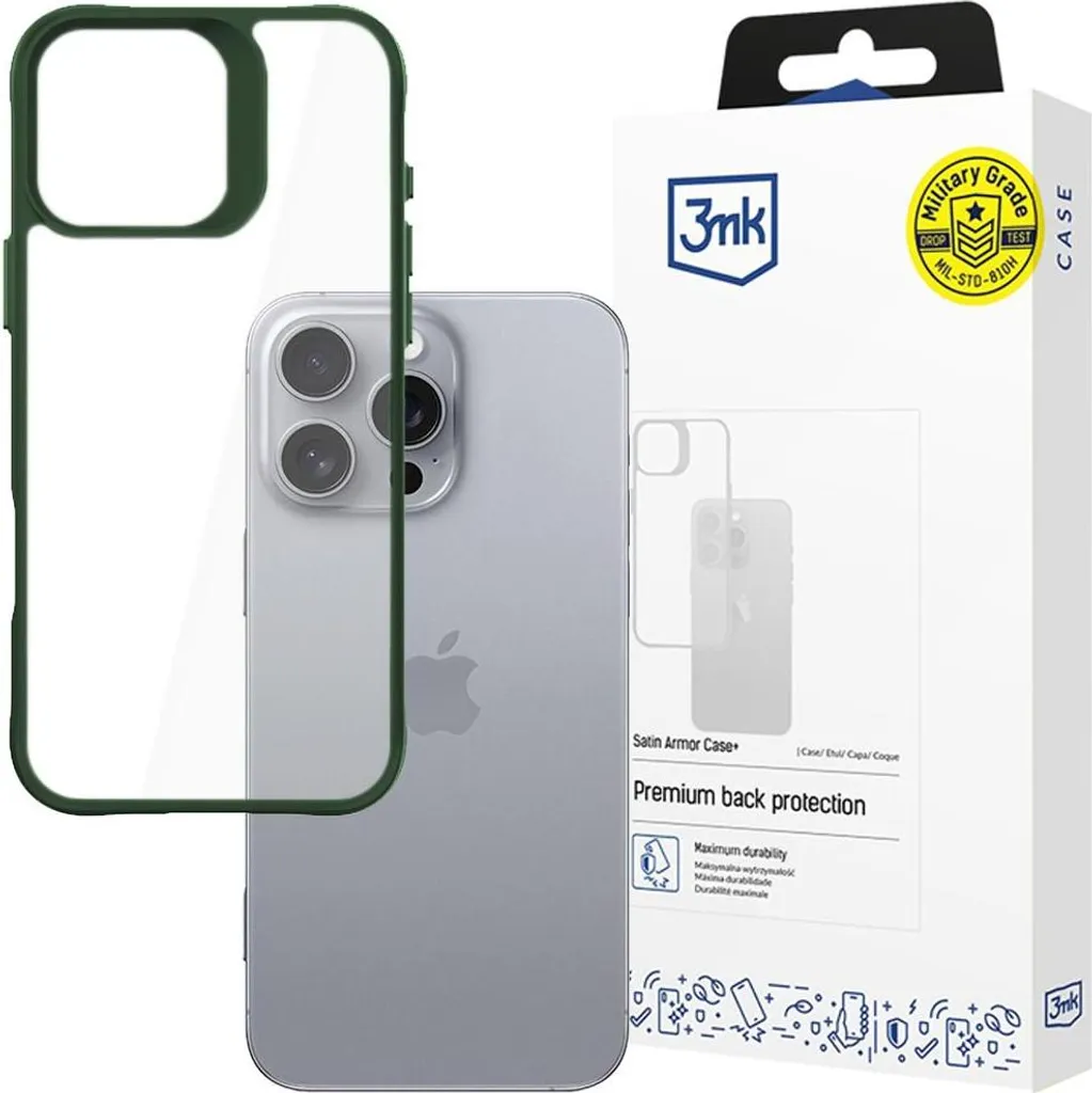 Protezione Professionale 3Mk Satin Armor+ Verde iPhone 16 Pro Max