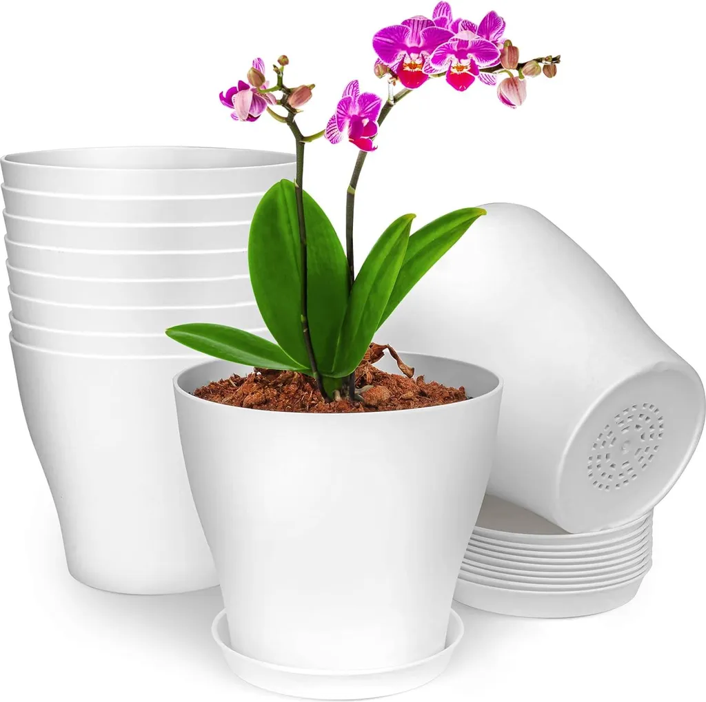 Belle Vous Lot de 10 Pots en Plastique Blanc 13,5 cm avec Soucoupes