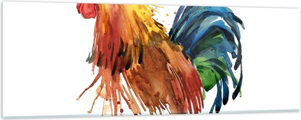 Bilder auf glas - Hahn Ilustration Tier Farben - 90x30cm - Glasbilder - Wandbilder - Kunstdruck - zum Aufhängen bereit - Wanddekoration aus Glas -...