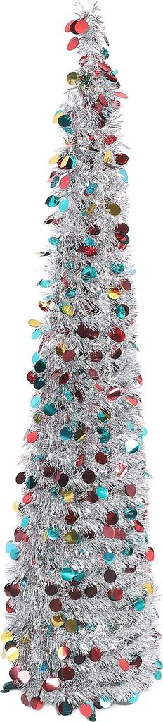 4.9ft PET faltbare künstliche Weihnachtsbaum Pailletten Pop Up Xmas Baum für Haus Urlaub Dekoration Silber farbenfroh