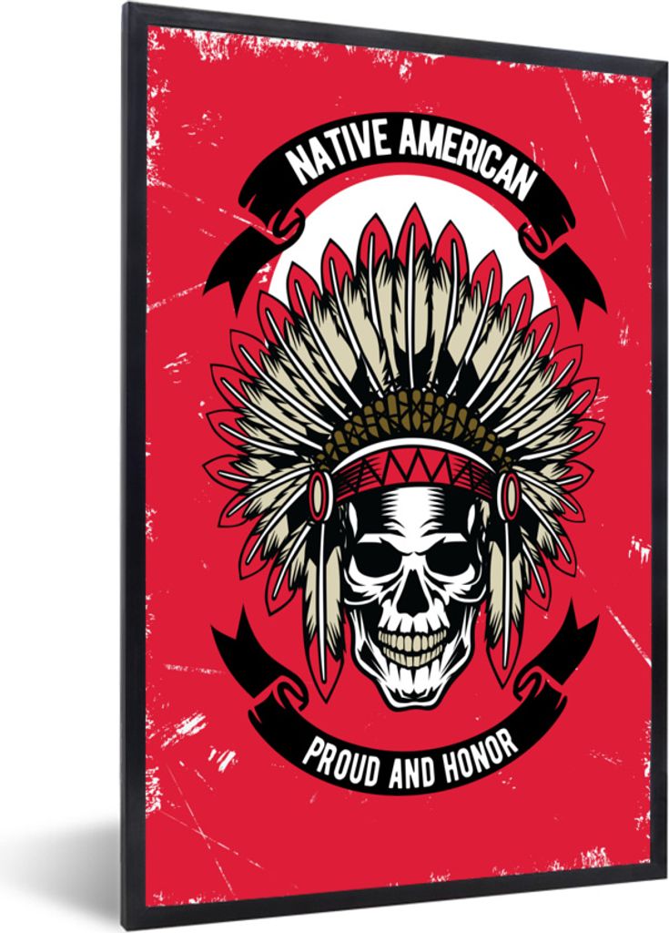 MuchoWow MuchoWow Gerahmtes Poster Totenkopf - Indianerwappen - Retro - Zeichnung 40x60 cm - Poster mit zchwarzem Bilderrahmen - Papierdruck - ...