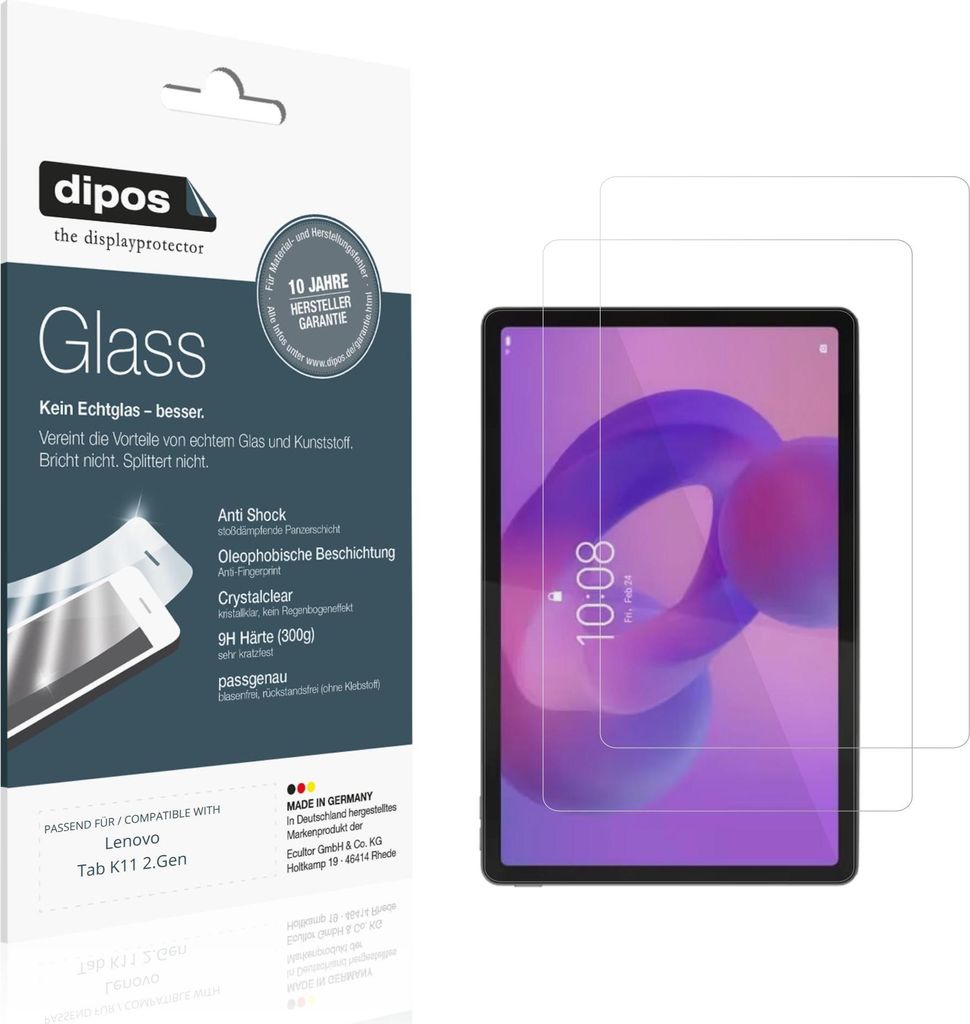 2x Schutzfolie für Lenovo Tab K11 2.Gen - Anti-Shock 9H Folie dipos Glass Kunststoffglas
