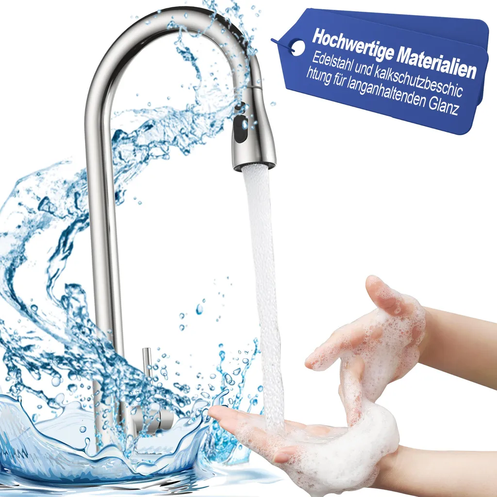 VA-Cerulean Rubinetto da cucina Miscelatore da bagno Miscelatore per lavabo Miscelatore per lavello Rubinetto monocomando in acciaio inox, orientabile a 360°, tipo K