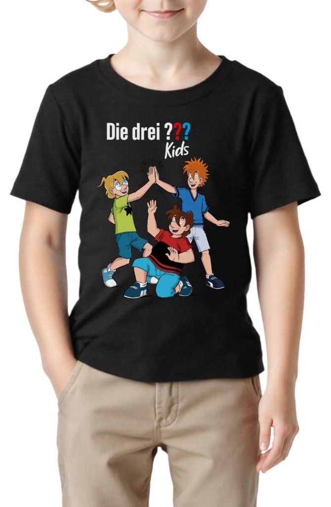 Spreadshirt Die Drei Fragezeichen Kids Detektive Spürnasen Team Kinder Basic T-Shirt, 122/128 (7-8 Jahre), Schwarz