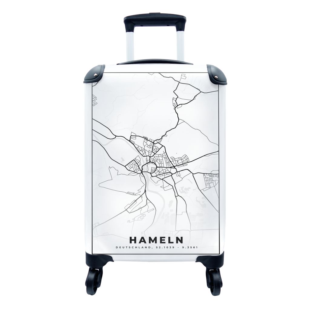 MuchoWow Koffer Handgepäck Trolley Rollkoffer Kleine Reisekoffer mit 4 Rollen - Hameln - Karte - Stadtplan - Cabin Size < 55x40x23 cm & 55x40x20...