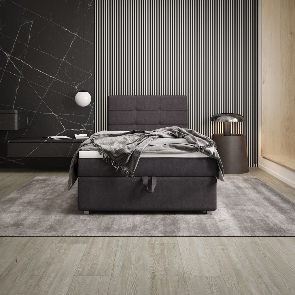 Boxbett FADO 11 mini 120x200 Cosmic 97, Grau, Bett, Bettkasten, Einzelbett, Hotelbett, Topper, Matratze, Bettkasten, Schlafzimmer, Bonell, Stauraum