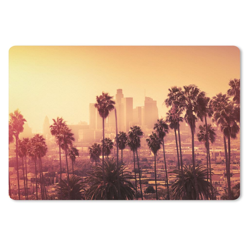 MuchoWow Schreibtischunterlage Palme - Skyline - Sonnenuntergang - Architektur 60x40 cm - XXL Mauspad - Großes Mauspad