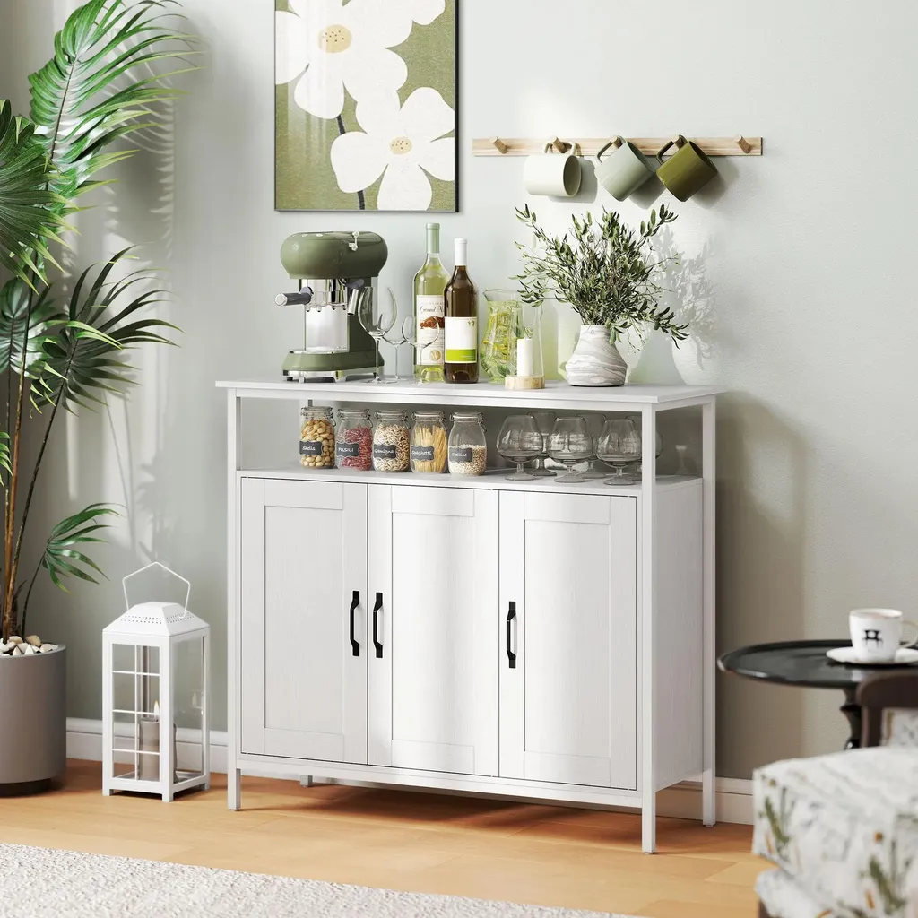 Buffet Blanc 100cm à 3 Portes et Compartiment Ouvert Style Moderne - 8