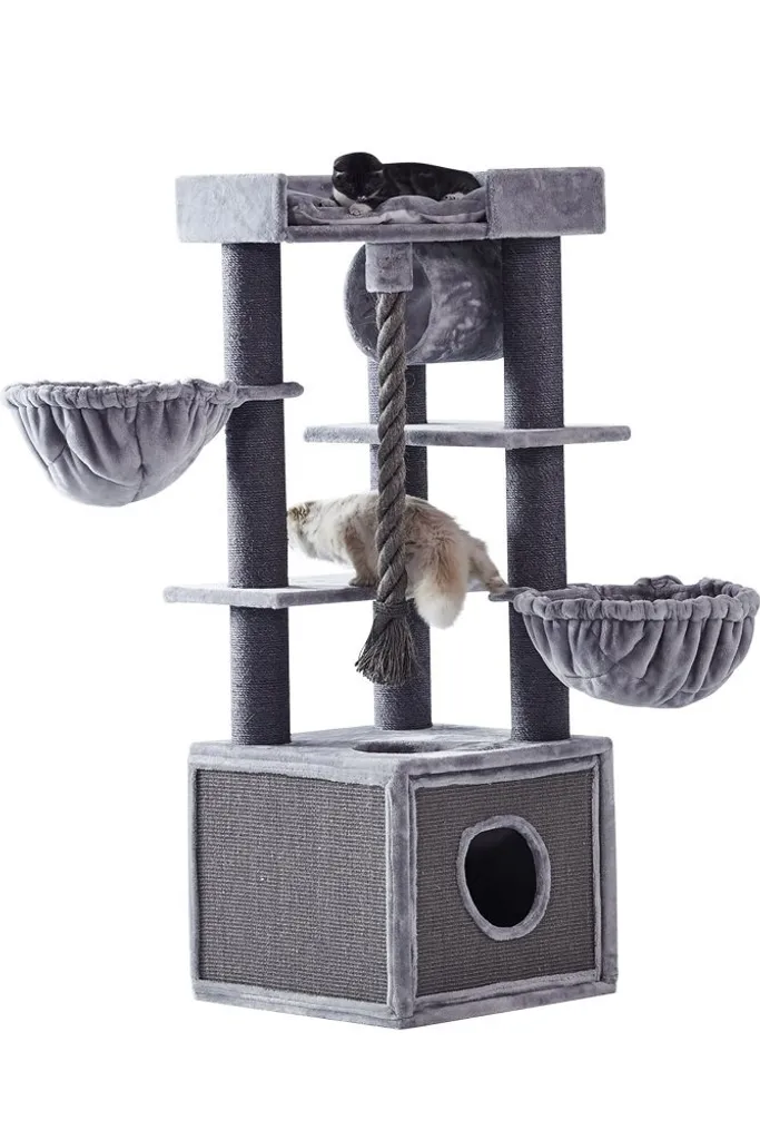 Arbre à Chat ADILE Nobby Gris - Revêtement Peluche et Sisal Résistant
