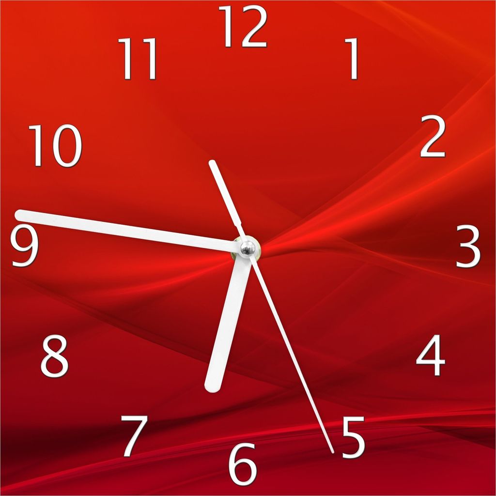 Wallario Design Wanduhr Abstrakte rotes Muster - roter Stoff aus Echtglas, Größe 20 x 20 cm