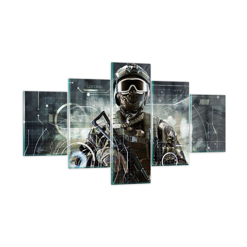 Bilder auf glas - Soldat Gewehr - 125x70cm - Glasbilder - Wandbilder - Bilder - Kunstdruck - zum Aufhängen bereit - Wanddekoration aus Glas - Glas...