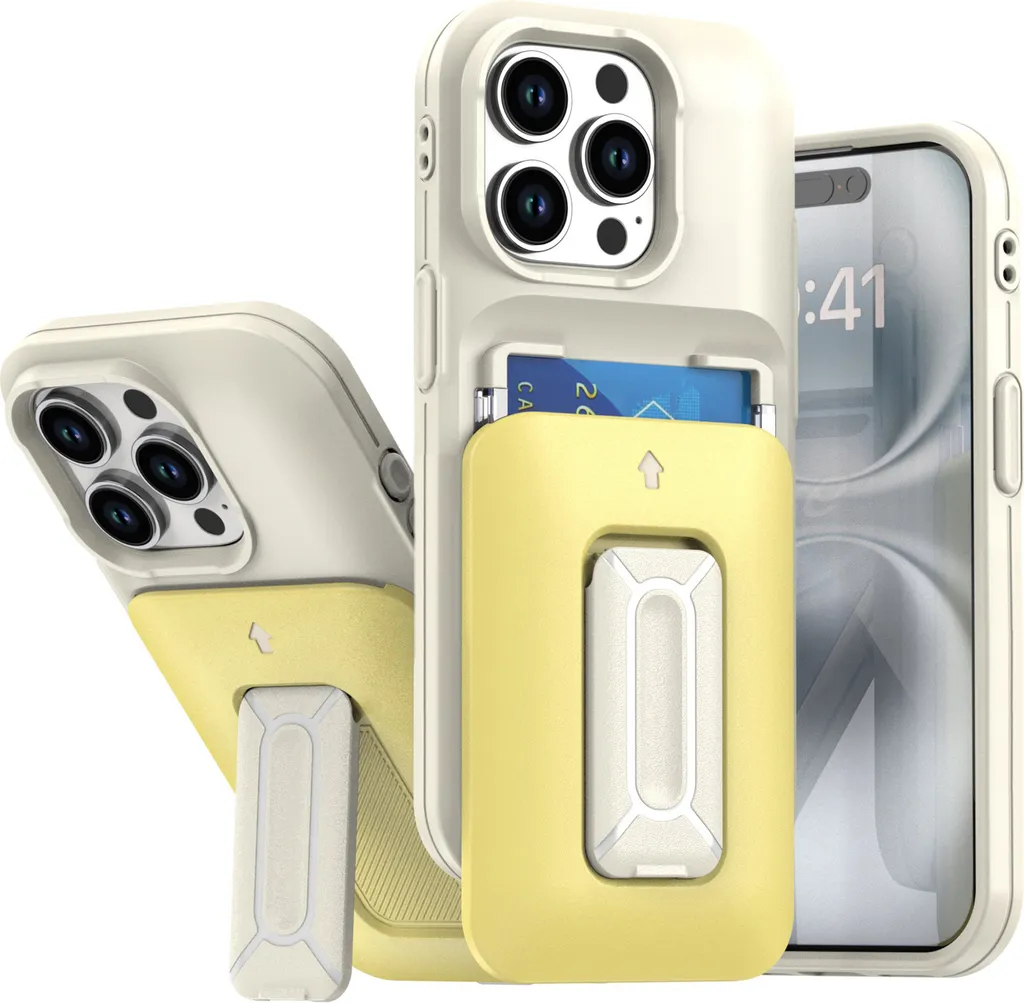 Custodia iPhone 15 Pro Slim Gialla - Portacarte in TPU e Stand Video