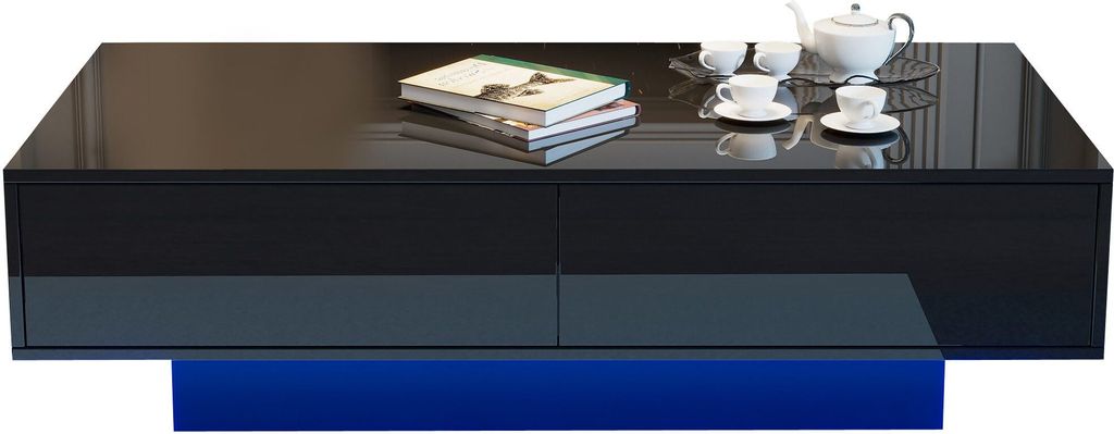 Couchtisch Hochglanz Schublade Wohnzimmertisch Kaffeetisch Beistelltisch LED-Beleuchtung und 30 kg Belastbarkeit Multifunktionaler Aufbewahrungstisch