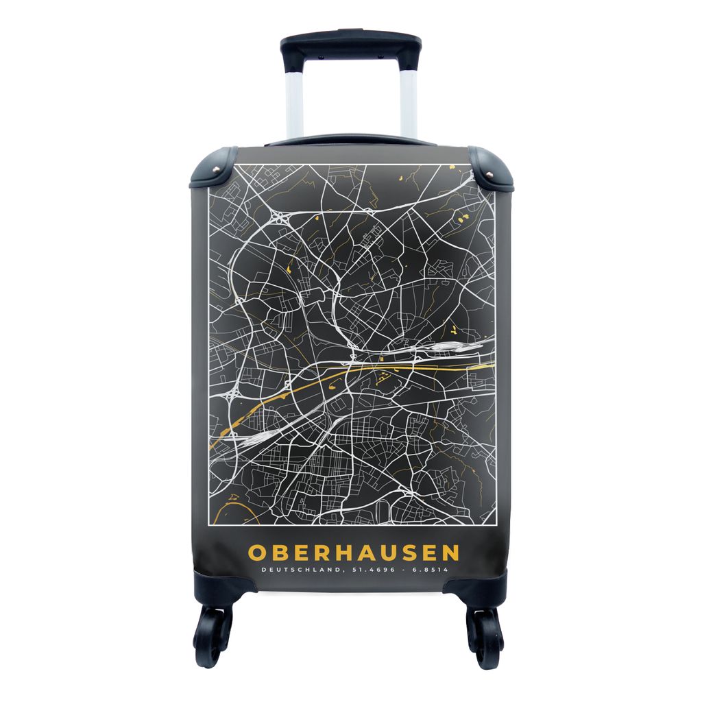 MuchoWow Koffer Handgepäck Trolley Rollkoffer Kleine Reisekoffer mit 4 Rollen - Schwarz und Gold - Stadtplan - Oberhausen - Deutschland - Karte ...