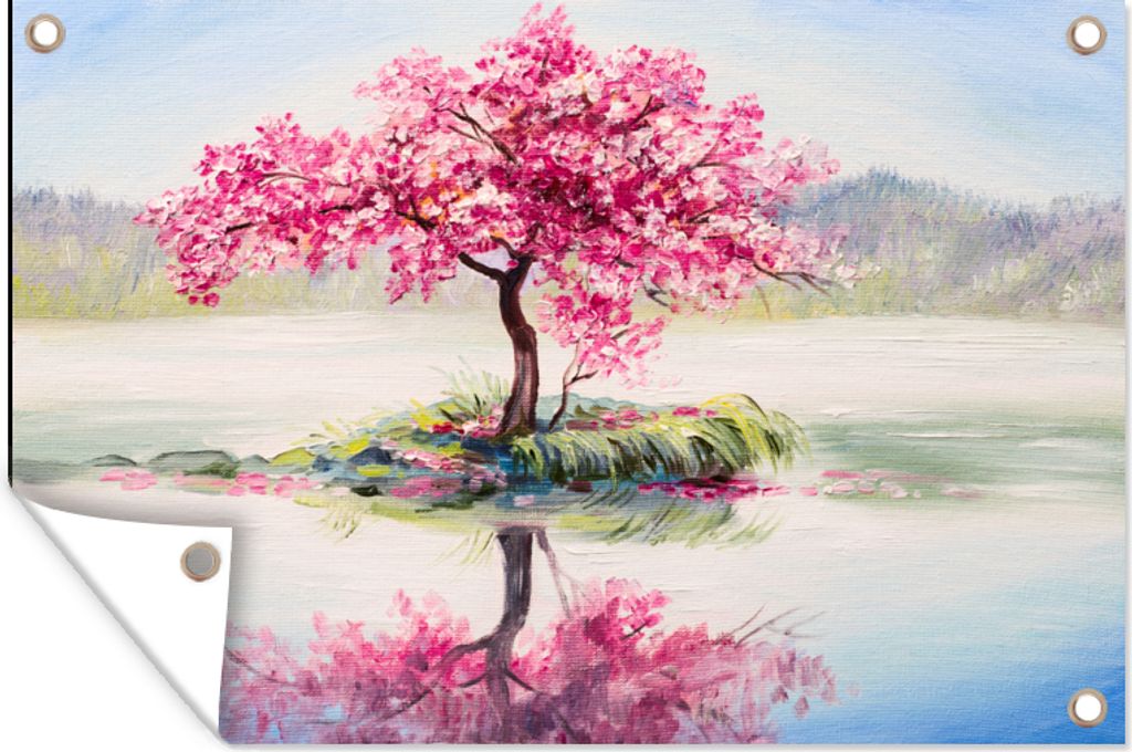MuchoWow 60x40 cm Outdoor-Poster Gartendeko Sichtschutz Garten Poster für den Garten Gemälde - Blüte - Wasser - Ölgemälde