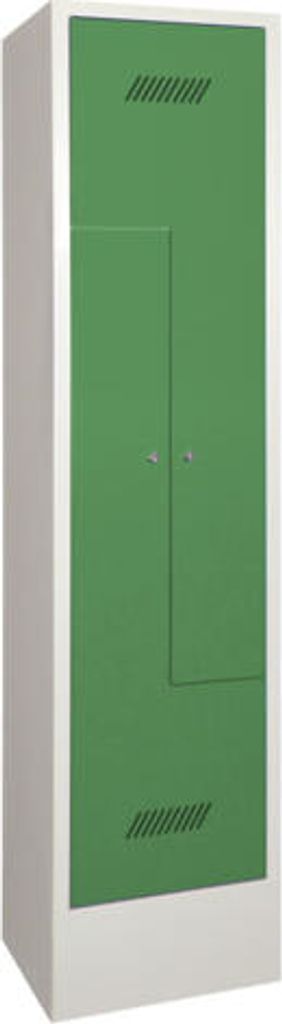 Z-Kleiderschrank, Sockel, Z-Spind, 2 Fächer, Drehriegel, Abteilbreite 200 mm, 1.850 x 400 x 500 mm (HxBxT), Korpus lichtblau, Front zinkgelb