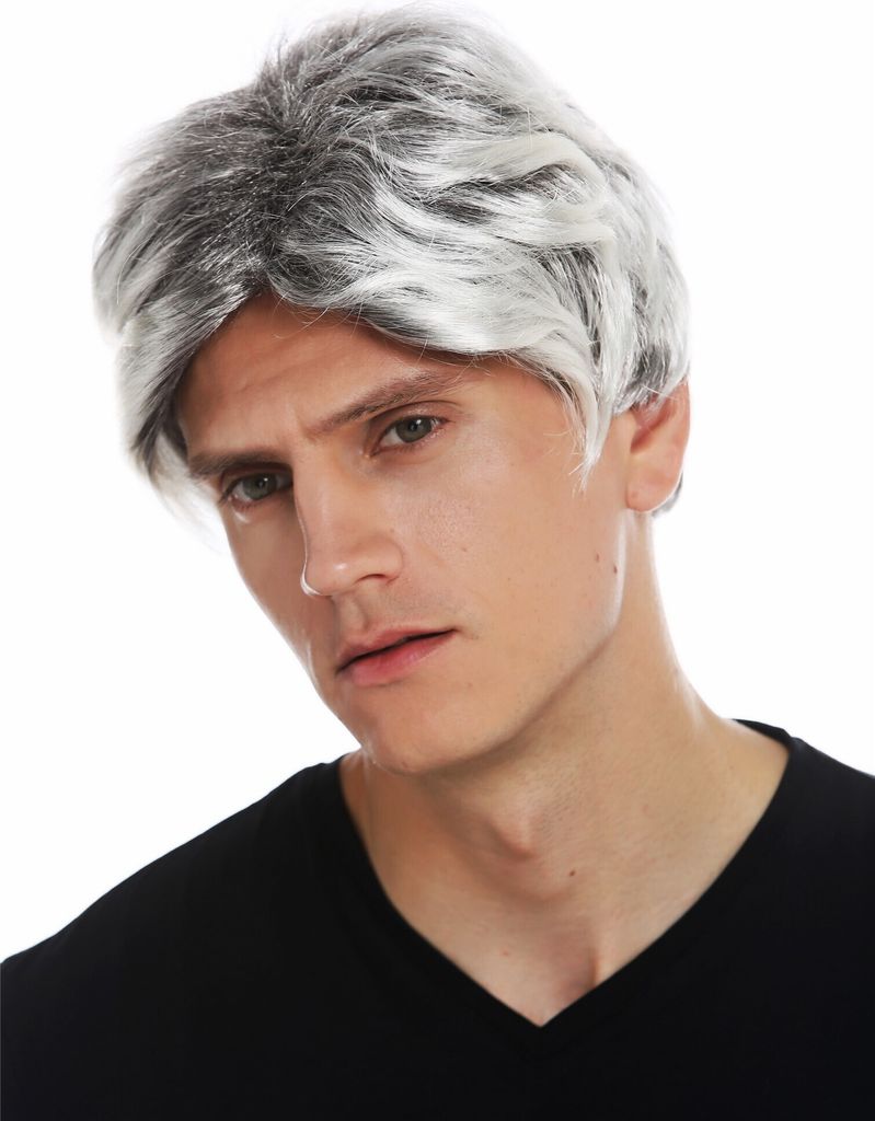 WIG ME UP Perücke kurz wellig Schwarz Silber Platin Produktbild 