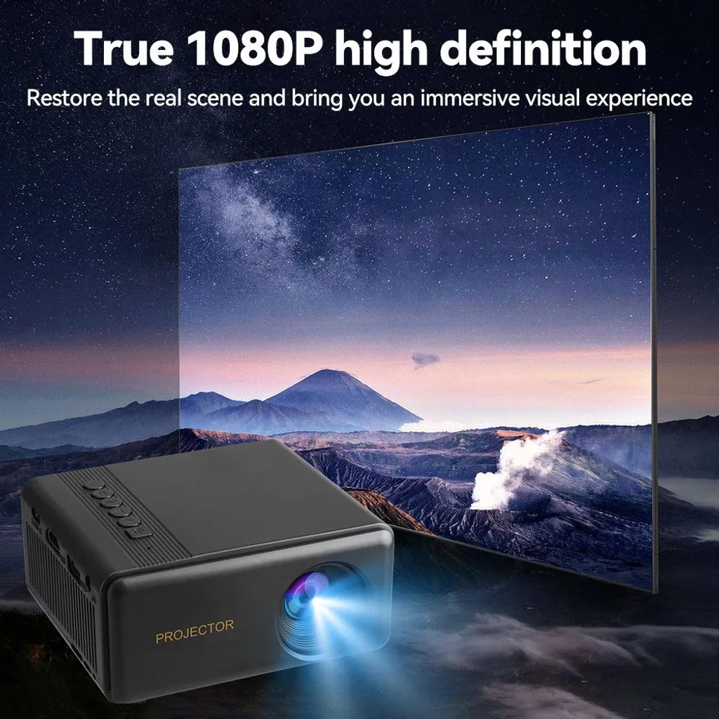 Projecteur Multimédia 1080P Connectivité HDMI USB et TF Design Compact