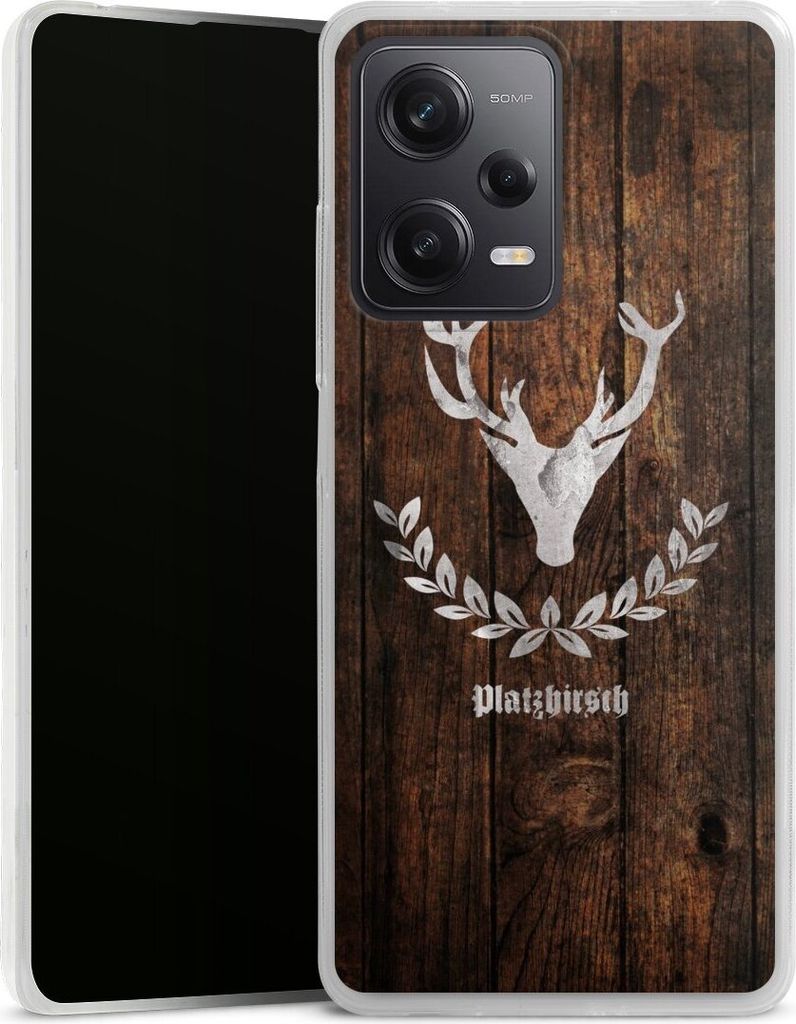 DeinDesign Slim Hülle für Xiaomi Redmi Note 12 Pro 5G Silikon Case Ultra Dünn Handyhülle Hirsch Holz Holzoptik